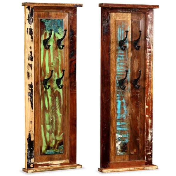 vidaXL Coat Rack Set of 2 Multicolor Solid reclaimed wood Wall mounting