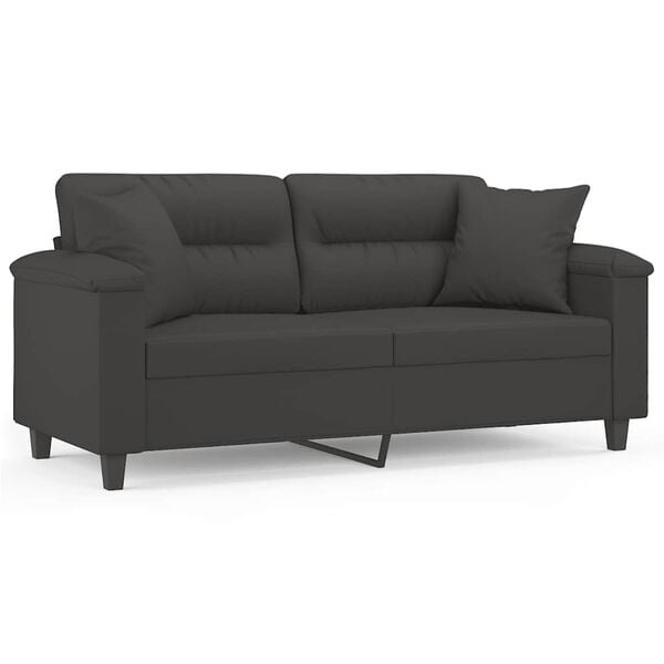 vidaXL 2-Seater Sofa with Pillows&Cushions Dark Gray 55.1" Microfiber Fabric