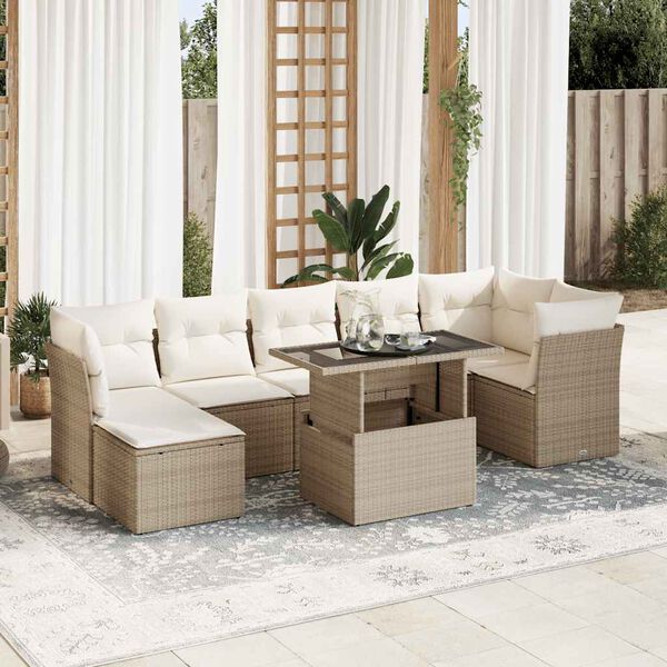 vidaXL Garden Sofa Set Beige PE rattan Large Garden Sofa Set