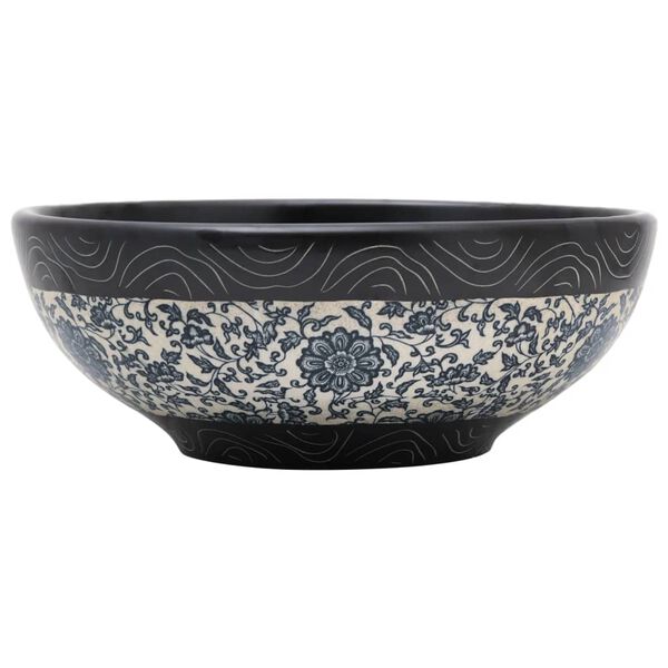 vidaXL Countertop Basin Black and Blue Round Φ16.1x5.5" Ceramic