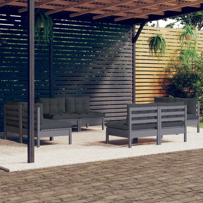 vidaXL 8 Piece Patio Lounge Set with Anthracite Cushions Pinewood