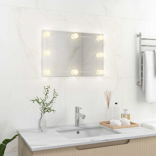 vidaXL Wall Mirror With Led Light Silver Glass, Plastic Medium
