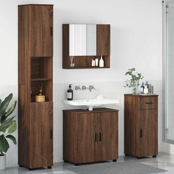 vidaXL Bathroom Furniture Set 4 pcs Brown Oak Engineered wood & Metal