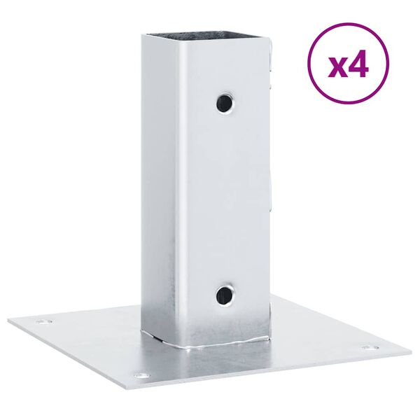 vidaXL Post Bases Square 4 pcs Silver 2.01x2.01" Galvanised Steel