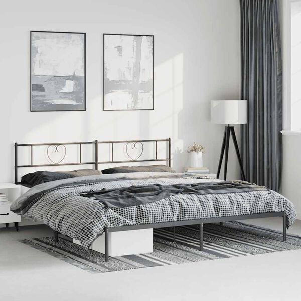 vidaXL Bed Frame Black Powder-Coated Steel Double Bed Frame