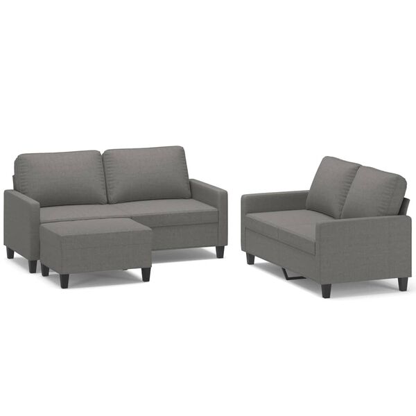 vidaXL 3 Piece Sofa Set with Cushions Dark Gray Fabric