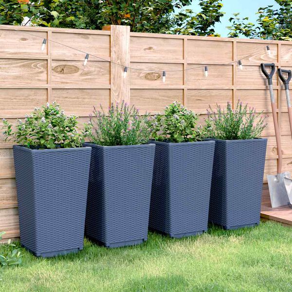vidaXL Garden Planter Set of 4 Blue Grey Polypropylene Medium