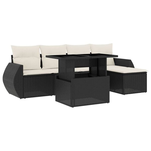 vidaXL Garden Sofa Set Black with Cream White Cushions