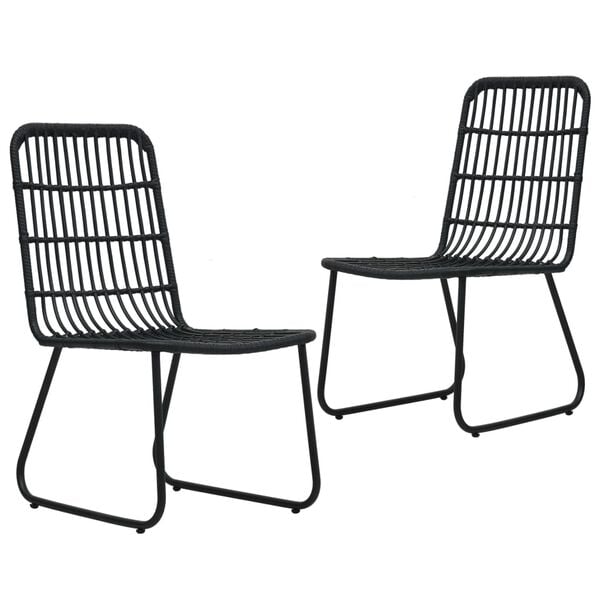 vidaXL Garden Chair Set of 2 Black PE Rattan, Powder-Coated Steel