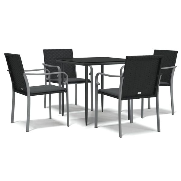 vidaXL Garden Dining Set Black Poly Rattan Standard Durable