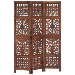 vidaXL Hand Carved 3-Panel Room Divider Brown 47.2"x65" Solid Mango Wood