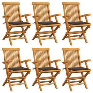 vidaXL Patio Chair Set of 6 Taupe, Teak Solid Teak Wood, 100% Polyester