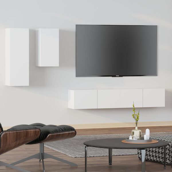 vidaXL TV Cabinet Set Set of 4 White Engineered Wood Large