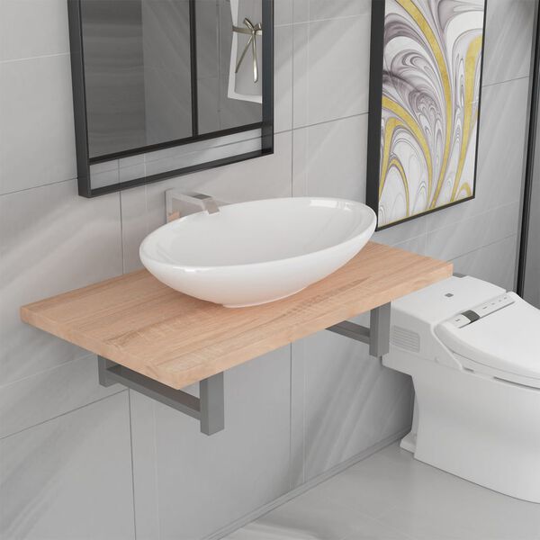 vidaXL Bathroom Furniture Set Oak Engineered wood Standard