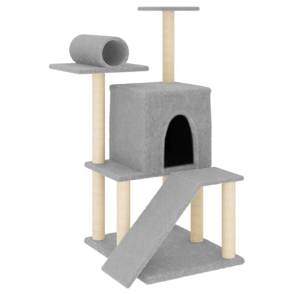 vidaXL Cat Tree Light Grey Engineered Wood, Plush, Sisal Medium