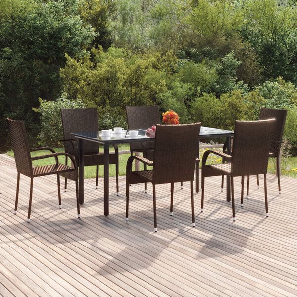 vidaXL Garden Dining Set Brown Poly Rattan Stackable Garden Dining Set