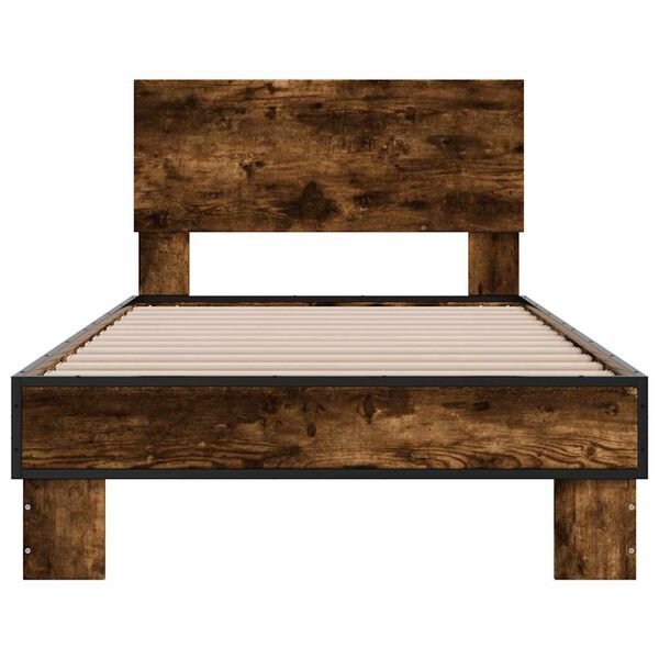 vidaXL Bed Frame Smoked Oak Engineered wood, metal 35.4 x 74.8 in