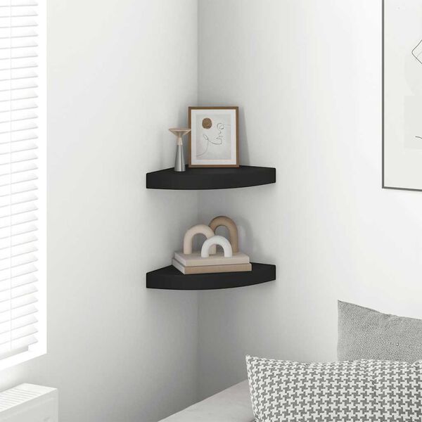 vidaXL Corner Shelf Set of 2 Black Honeycomb MDF, metal 9.8x9.8x1.5 in