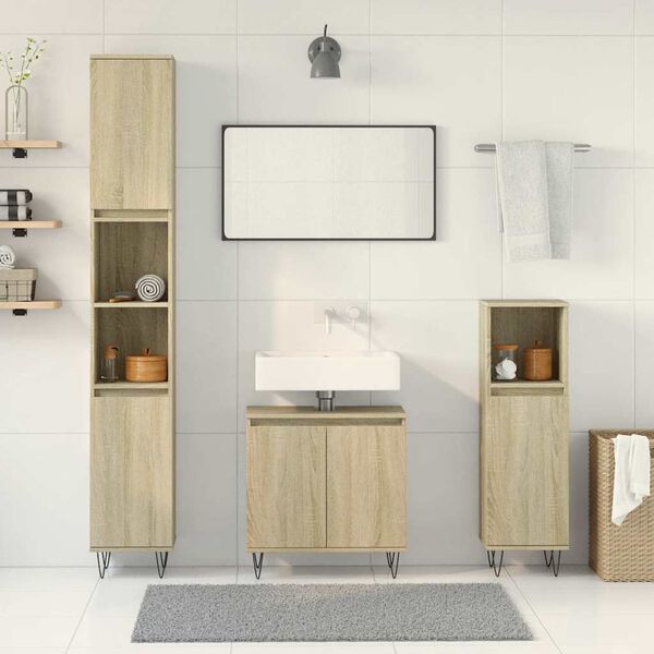 vidaXL Bathroom Furniture Set Sonoma Oak Engineered Wood Medium