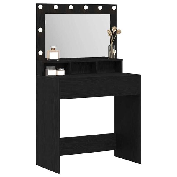 vidaXL Dressing Table with Shelf Black Oak 29.72 x 16.14 x 53.15 in