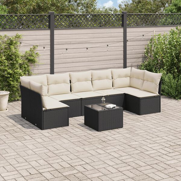 vidaXL Garden Sofa Set Black, Cream PE rattan Large Adjustable Feet