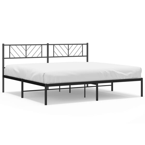 vidaXL Metal Bed Frame without Mattress with Headboard Black 78.7"x78.7"