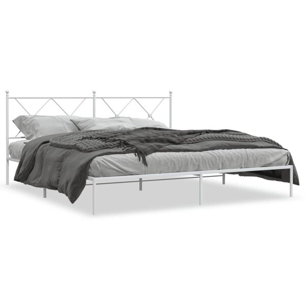 vidaXL Bed Frame White Powder-coated steel Super King Bed Frame