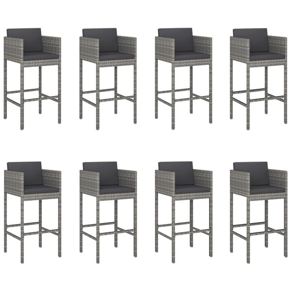 vidaXL Garden Bar Set Grey Poly Rattan Standard Footrest Bar Table Set