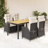 vidaXL Garden Dining Set Black Poly Rattan 5 Piece Removable Covers