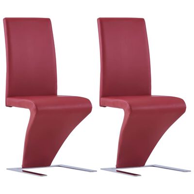 Vidaxl Dining Chairs With Zigzag Shape, Red Faux Leather Parsons Chairs