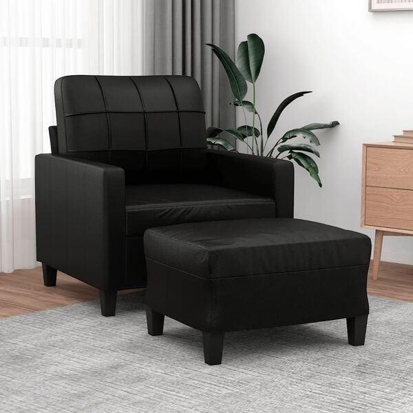 vidaXL Sofa Chair With Footstool Black Faux leather, metal, plywood Single