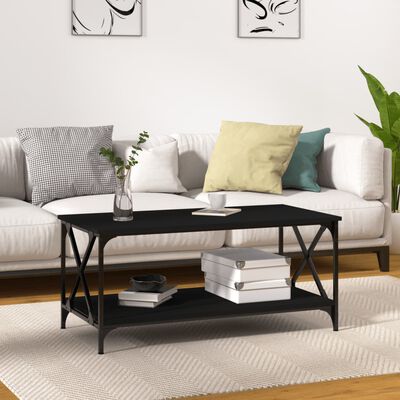 vidaXL Coffee Table Black 39.4"x19.7"x17.7" Engineered Wood and Iron