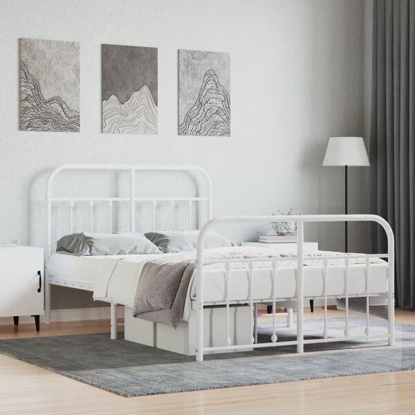 vidaXL Bed Frame White Powder-Coated Steel 47.2x74.8 in Bed Frame