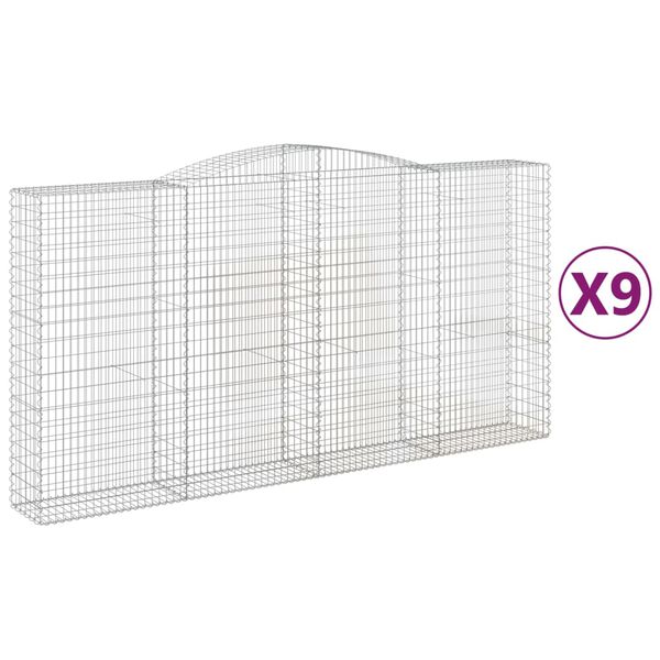vidaXL Gabion Basket Set of 9 Silver Galvanized Iron Large