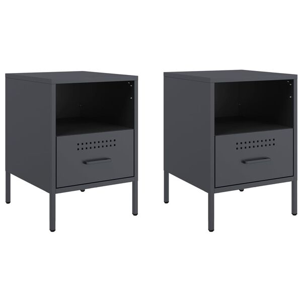 vidaXL Bedside Cabinet Set of 2 Anthracite Cold-rolled steel