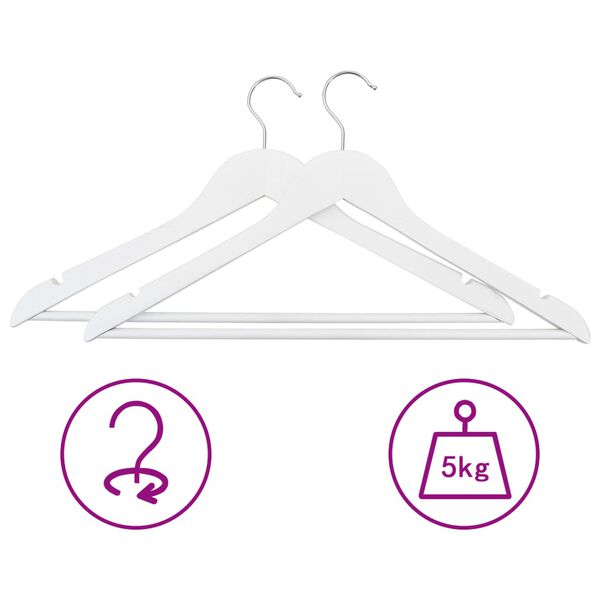 vidaXL Hanger Set of 20 White Hardwood, Metal Standard Non-slip