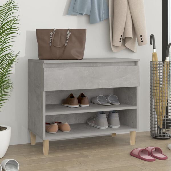 vidaXL Shoe Cabinet Concrete grey Engineered wood, Solid eucalyptus wood