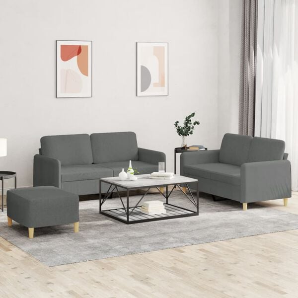 vidaXL Sofa Set Dark grey Fabric (100% polyester), Metal, Textilene, Plywood