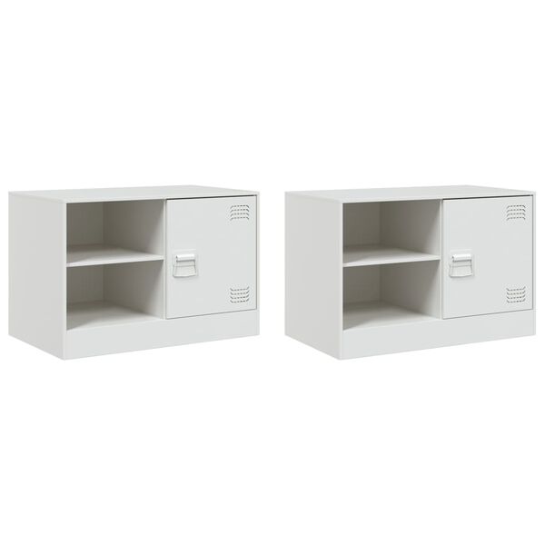 vidaXL TV Cabinet Set of 2 White Cold-rolled steel 26.4 x 15.4 x 17.3 in