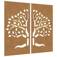 vidaXL Patio Wall Decorations 2 pcs 41.3"x21.7" Corten Steel Tree Design