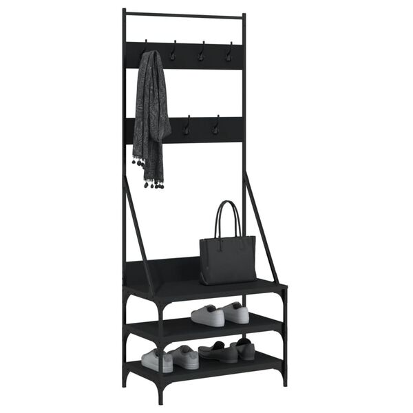 vidaXL Clothes Rack Black Engineered wood, Metal 27.6 x 15.7 x 72.4 in