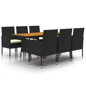 vidaXL Outdoor Dining Set Black PE rattan, steel, solid acacia wood, foam
