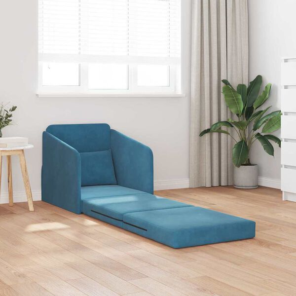 vidaXL Sofa Bed Blue 25.59 x 31.50 x 32.68 in Velvet