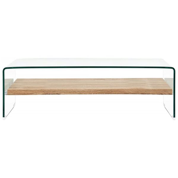 vidaXL Coffee Table Clear and Oak Tempered Glass and MDF 38.6x17.7x12.2 in