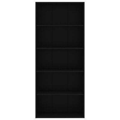 vidaXL 5-Tier Book Cabinet Black 31.5"x11.8"x74.4" Engineered Wood