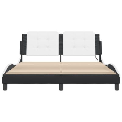 Two-occupant bed frame with wooden slats visible, black frame