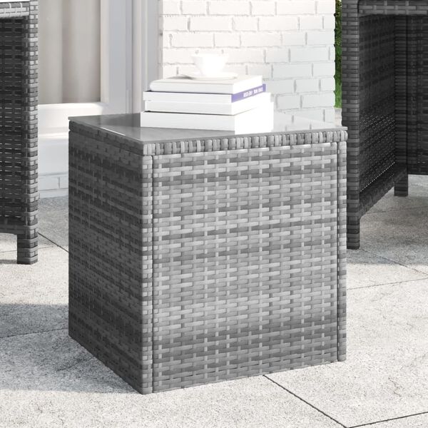vidaXL Side Table Grey Poly Rattan, Tempered Glass Small Durable