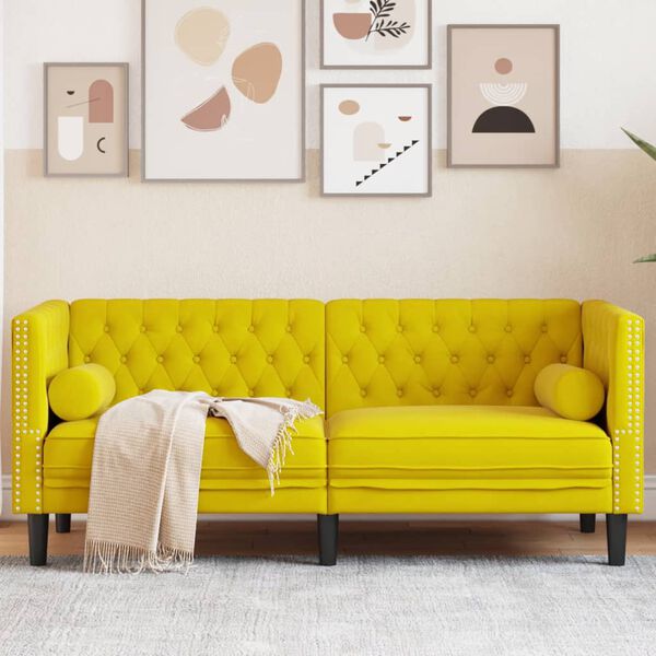 vidaXL Chesterfield Sofa with Bolsters 2-Seater Yellow Velvet