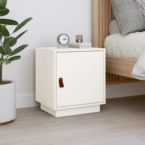 vidaXL Bedside Cabinet White Solid pine wood, faux leather Storage