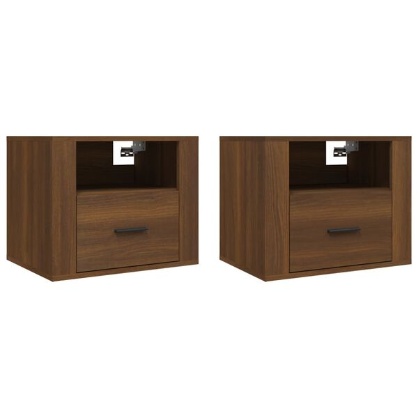 vidaXL Wall-mounted Bedside Cabinet Set of 2 Brown Oak Engineered Wood